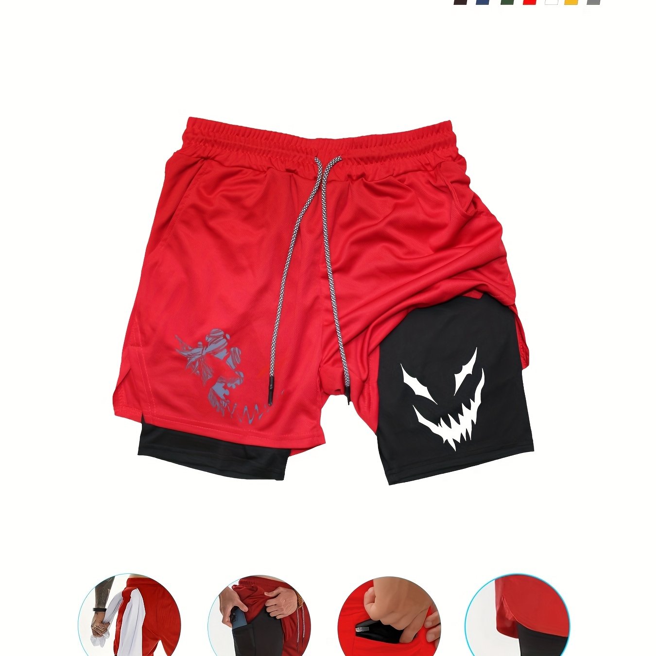 Men's Quick-Dry Dual-Layer Shorts with Pockets in Olive Green for Gym Running Sports