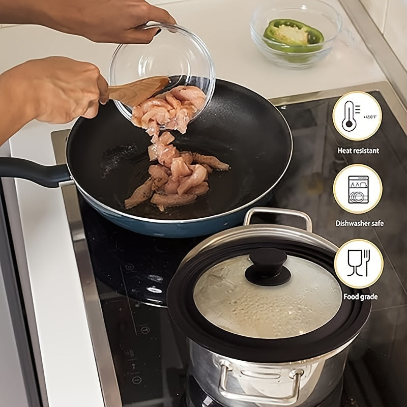Silicone Glass Lid for Pots Pans and Steamers, Heat-Resistant, Versatile