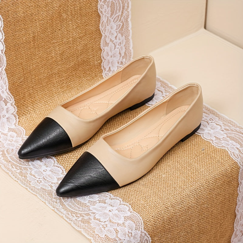 Women's Colorblock Flat Ballet Shoes Slip On Point Toe Casual Lightweight