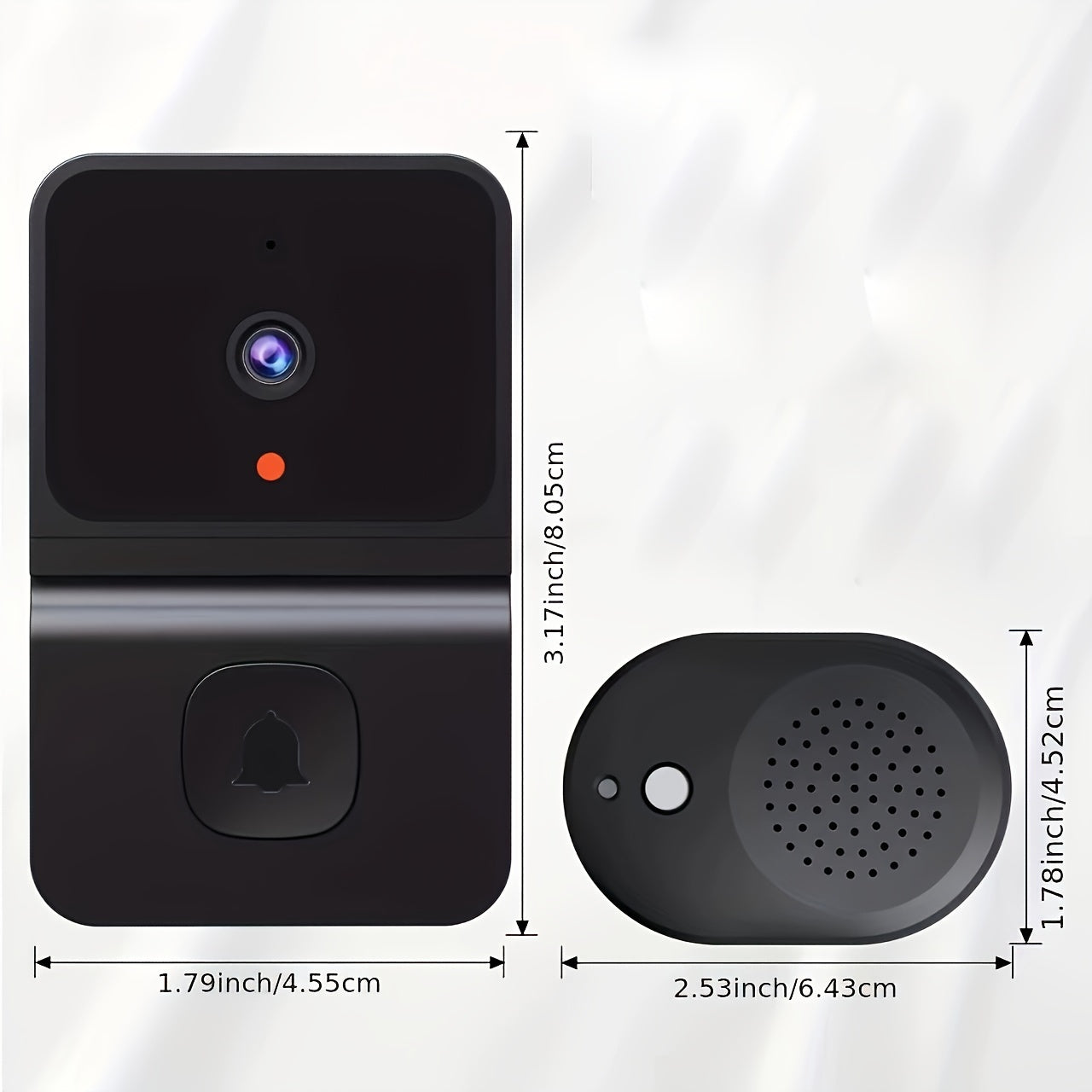 Wireless Smart WiFi Doorbell with Night Vision Two-Way Audio Rechargeable Battery Black