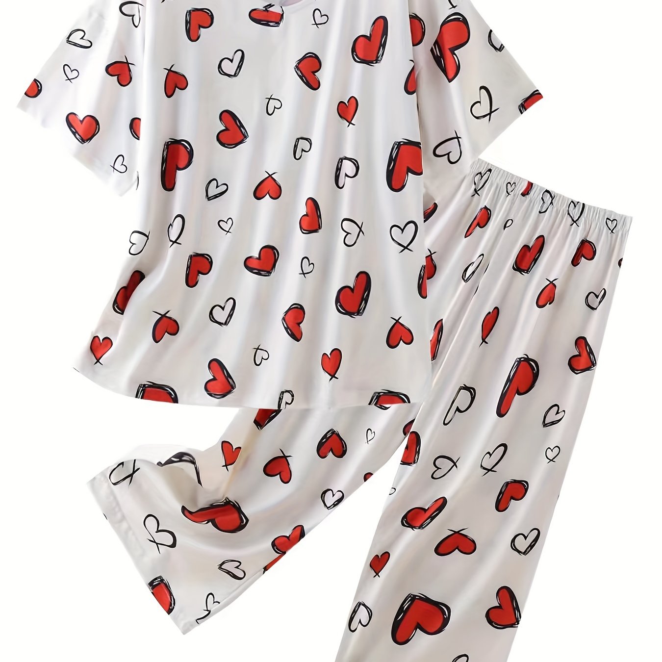 Conjunto de pijama casual para mujer, camiseta de manga corta y capris con cintura elástica