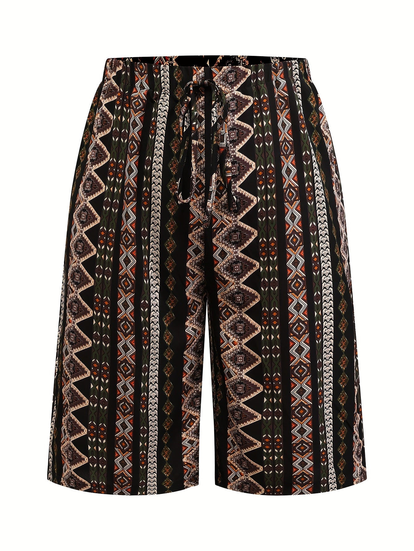 Брюки женские больших размеров с цветными блоками и геометрическим принтом - легкие, с регулируемым поясом