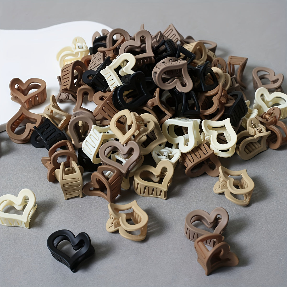 20pcs Coffee Color Heart Shaped Hair Clips for Women Small Plastic Hair Accessories