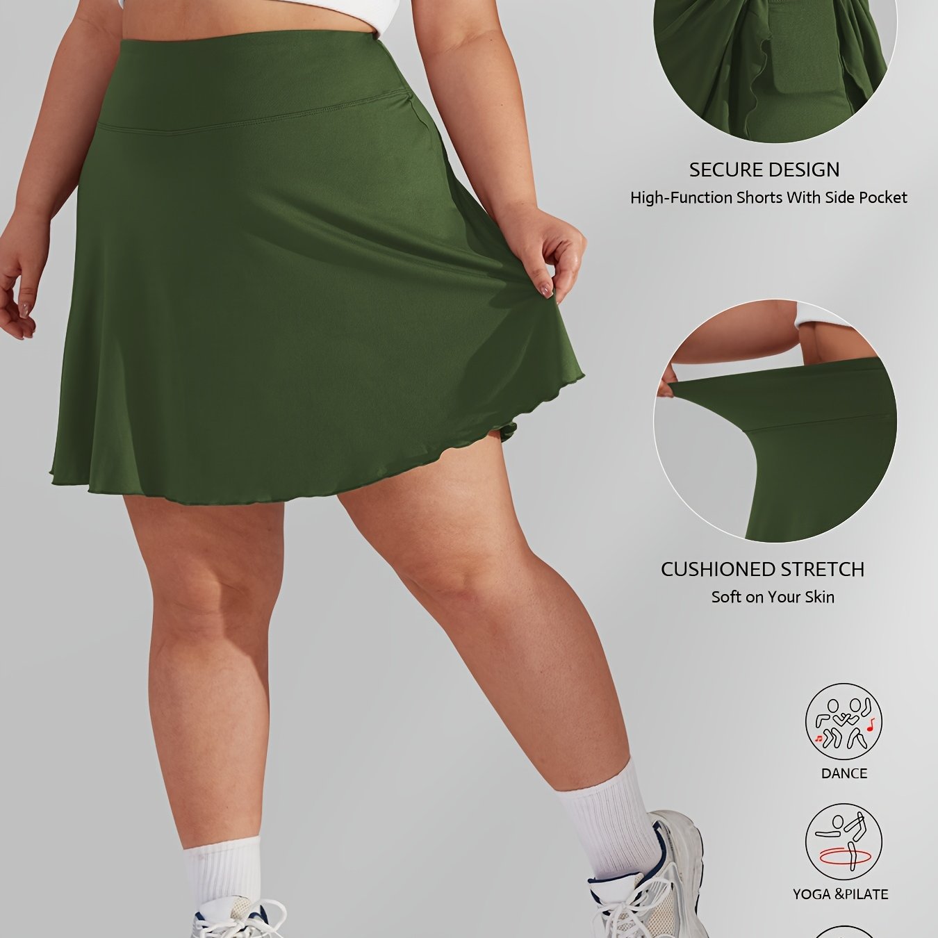Plus Size Women’s High Waisted Tennis Skirt with Pockets for Golf Running
