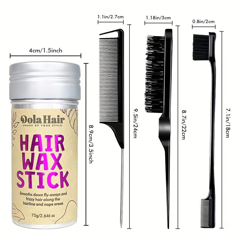 Unisex Hair Styling Kit 4-Piece Set with Brush, Wax Stick, Teasing and Rat Tail Combs