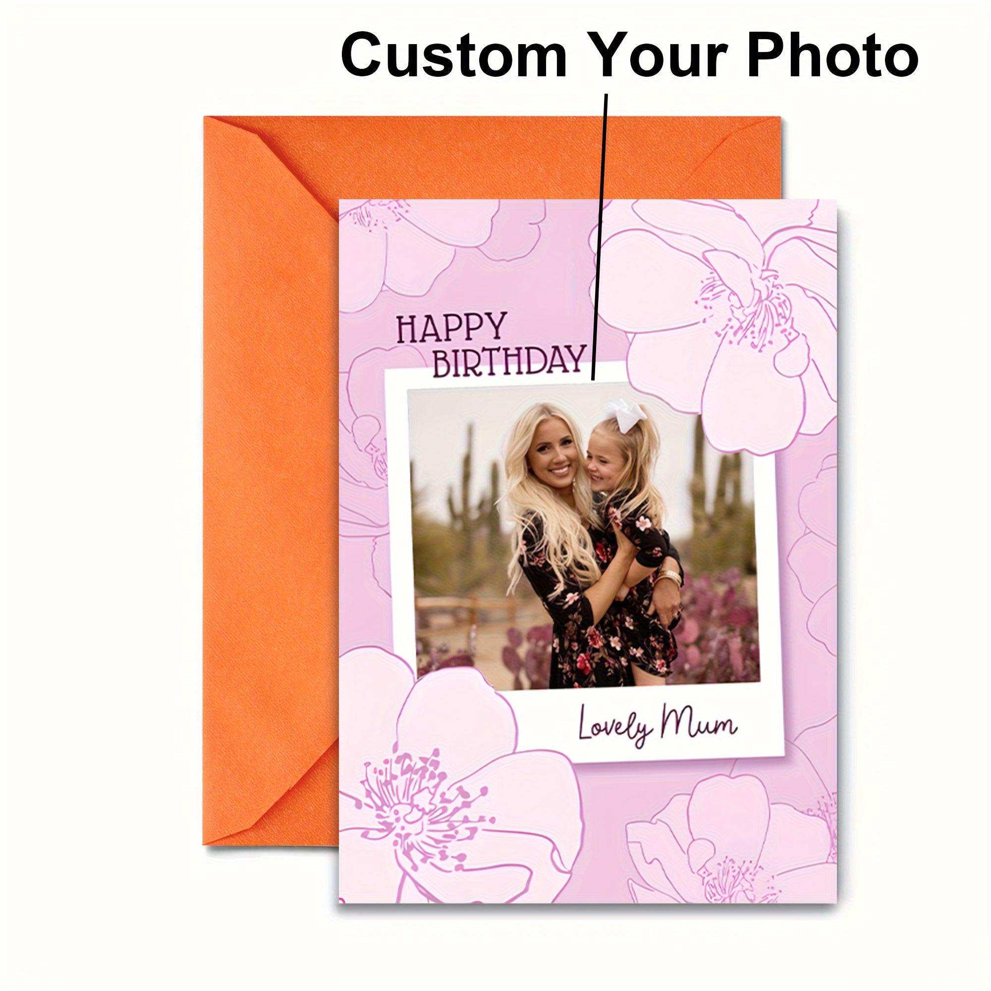 Personalized Happy Birthday Mum Thank You Card with Photo Flower Pattern