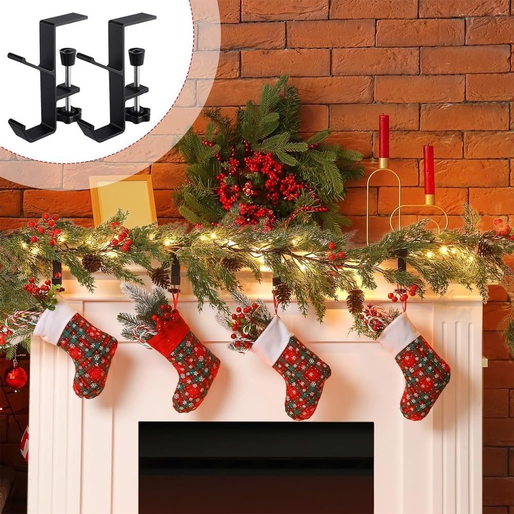 Регулируемые прочные металлические вешалки для гирлянд и носков - набор из 2 штук, держатели для каминной полки с двойными крючками для украшения Рождества, Нового года, Рамадана, выпускного сезона - сверло не требуется