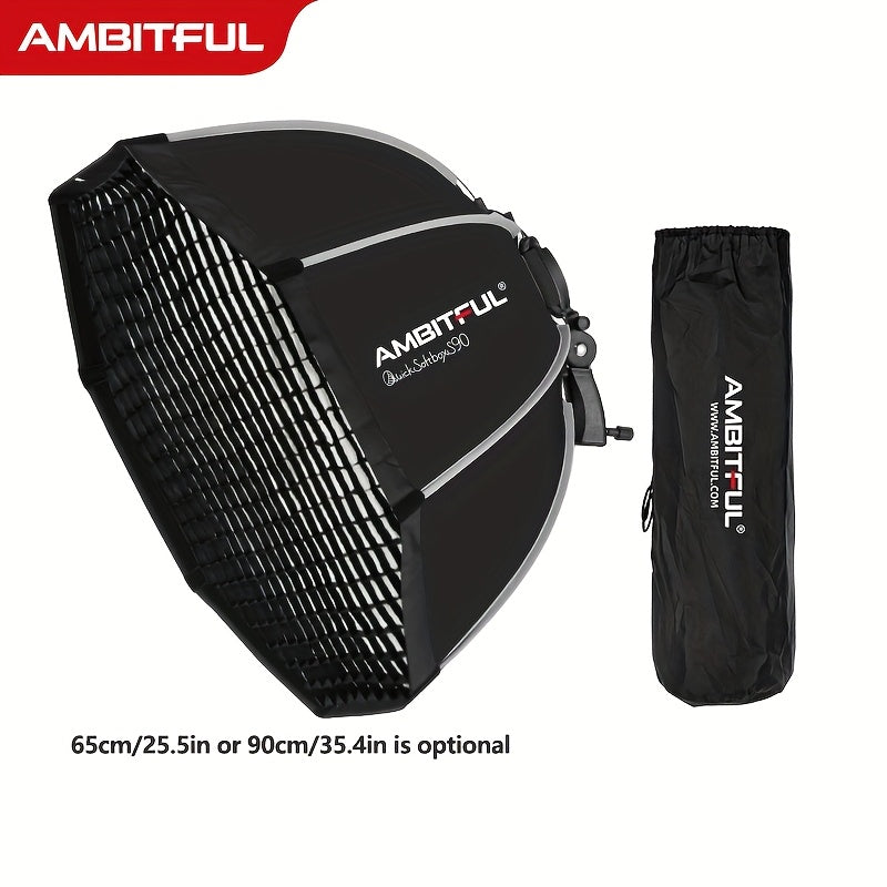 Octagon Softbox with Grid Handle and Bracket Mount for Camera Flash Lighting Diffuser