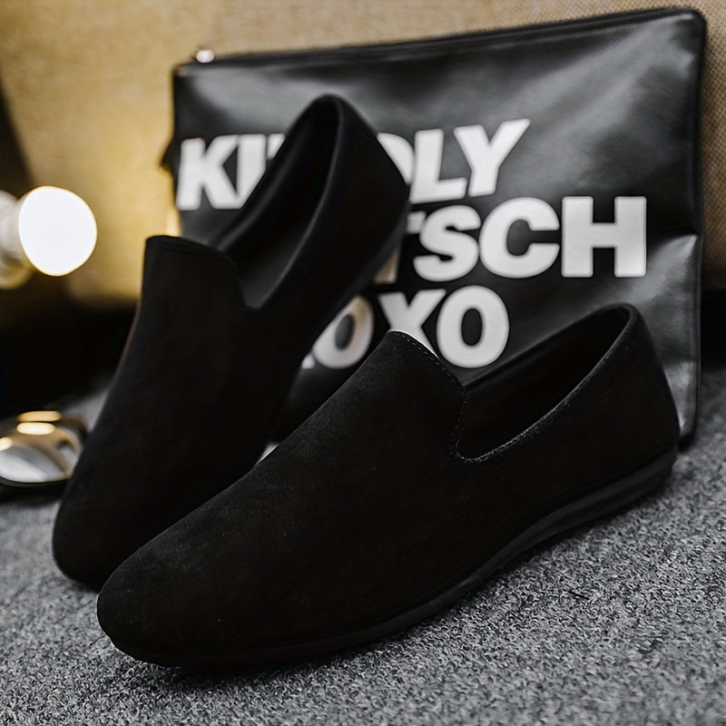 Men's Black Slip-On Loafers Casual Round Toe PVC Sole Spring Summer 2024