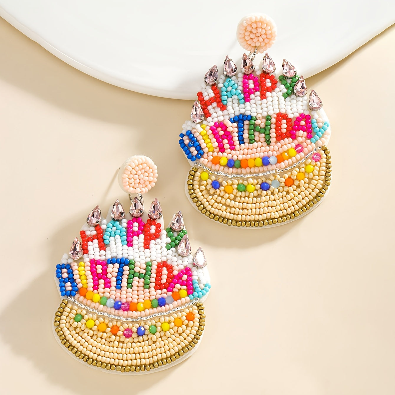 Pendientes de pastel de cuentas bohemias para mujer, colgantes de pedrería, pasadores de acero inoxidable