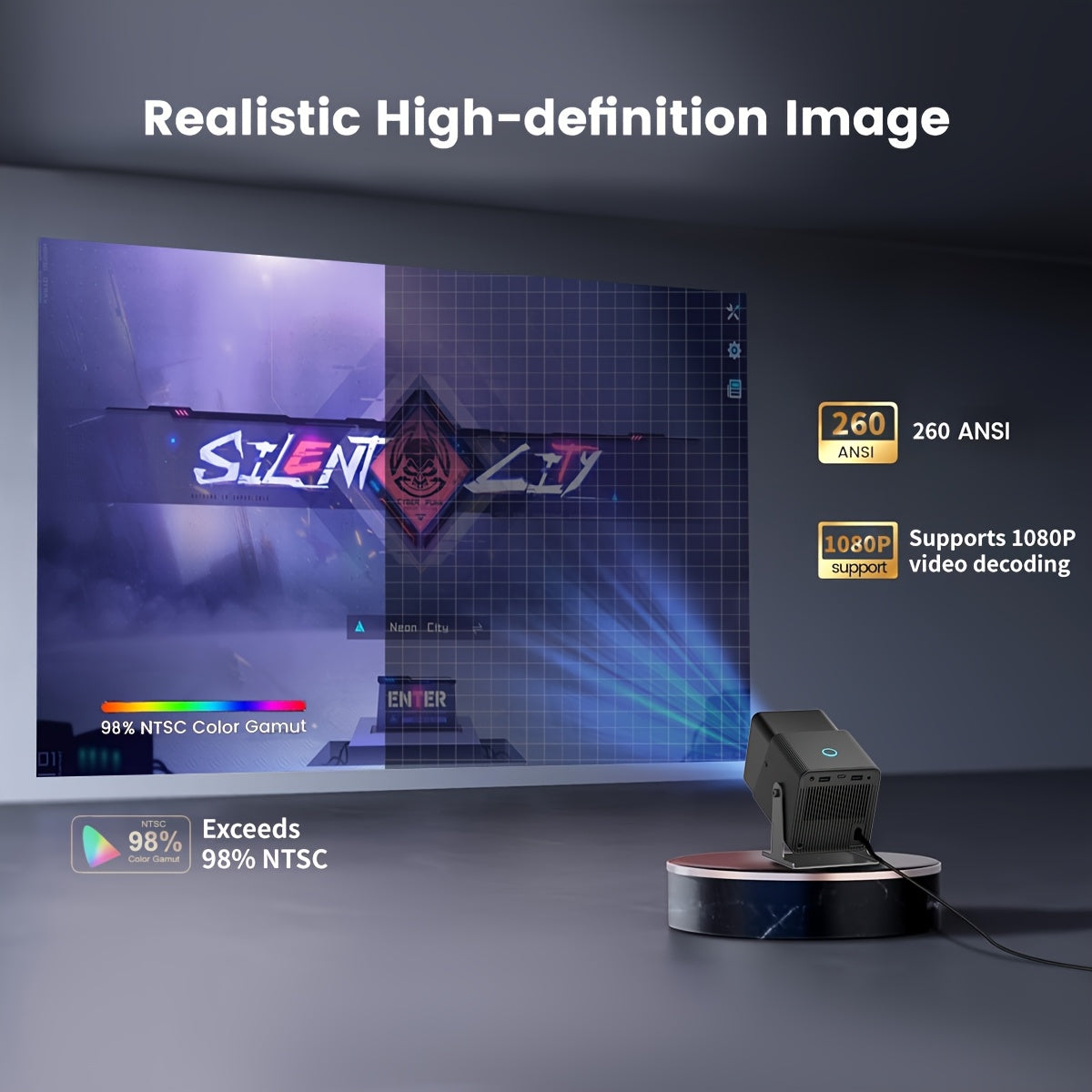 Mini Projector 4K Support 260 ANSI Brightness 5G WiFi 180° Swivel