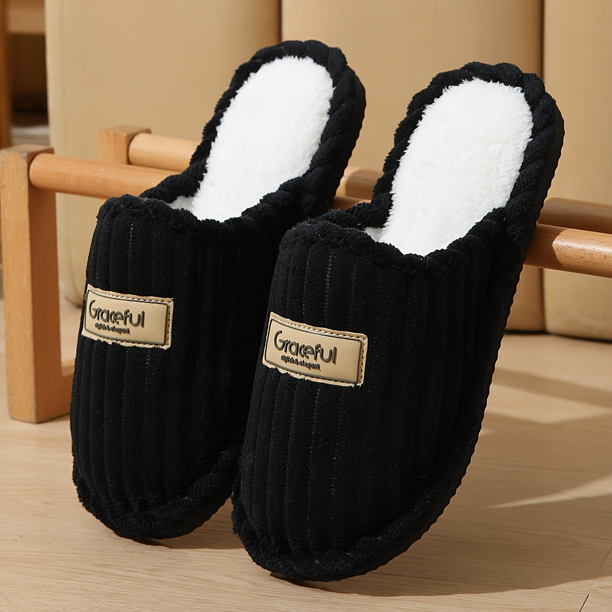 Women's Fleece Slippers with Striped Pattern Indoor/outdoor Non-slip Plush Sole