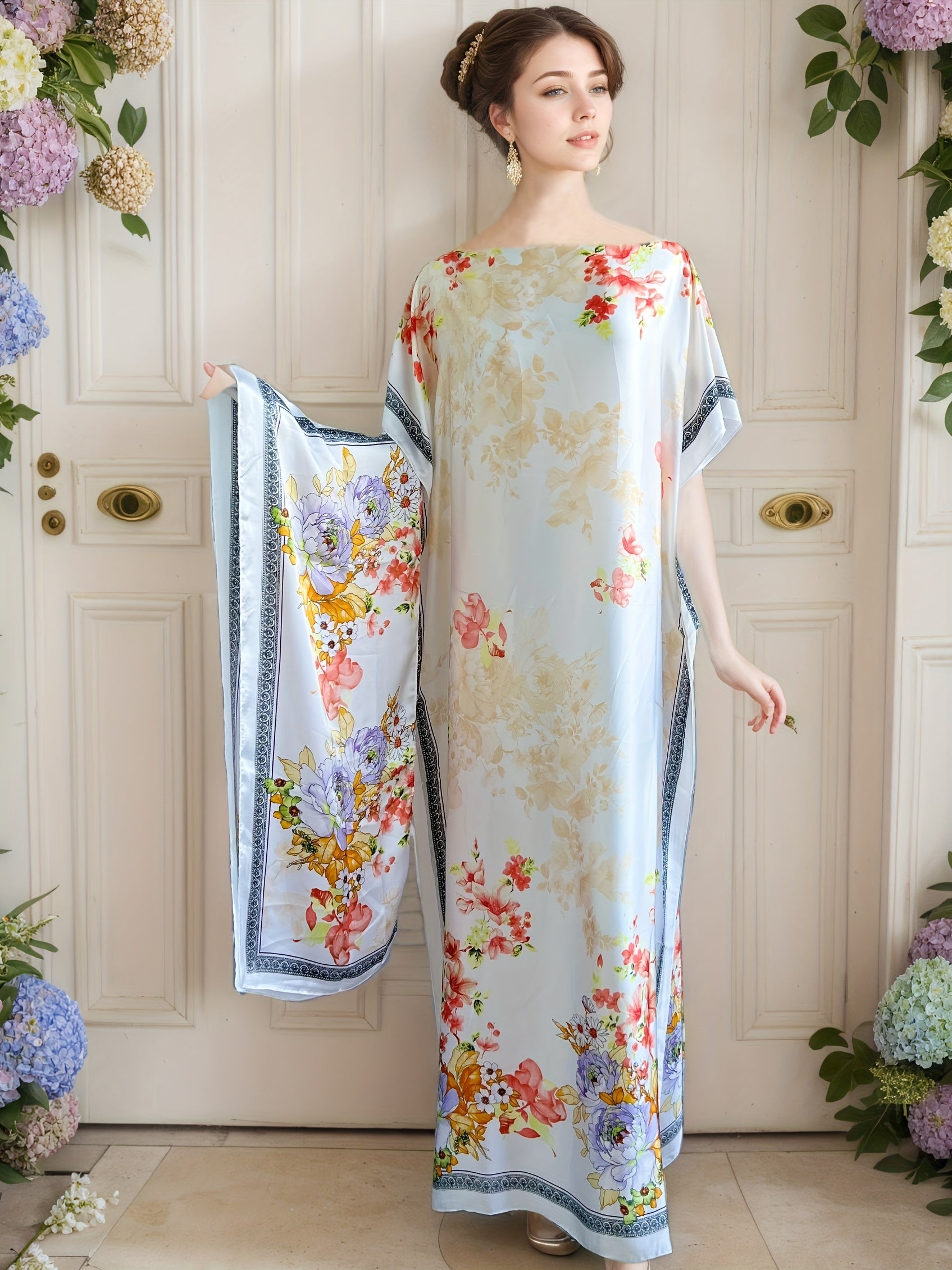 Платье женское большого размера с цветочным принтом и длинными рукавами батал для всех сезонов, повседневное