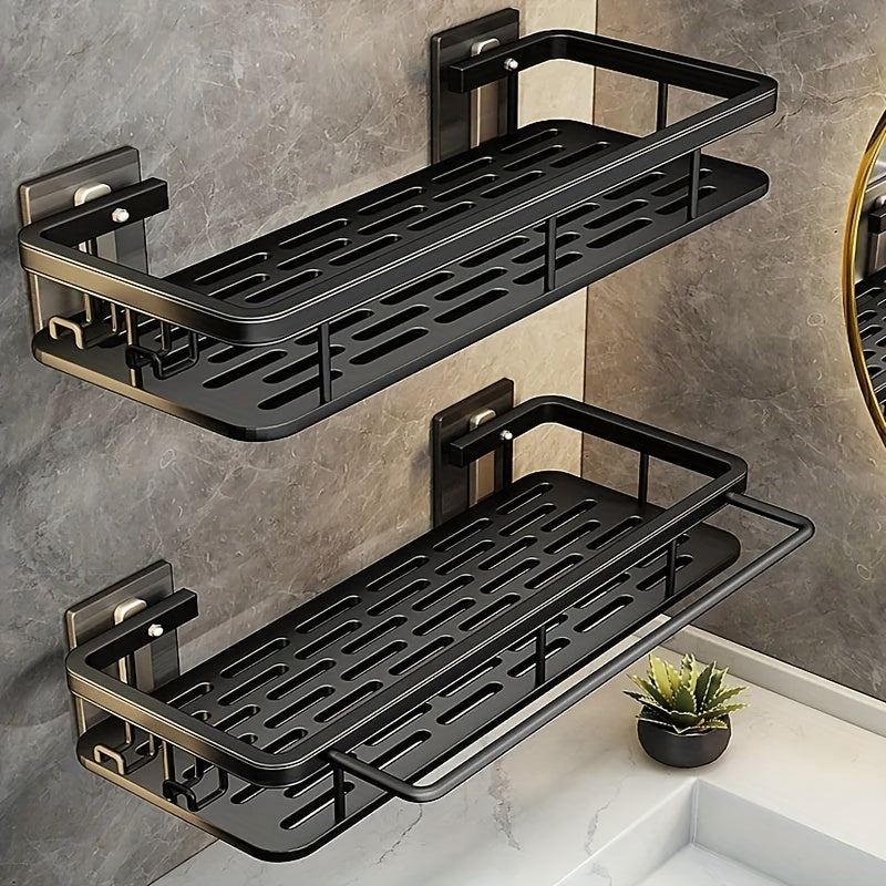Black Rust-Proof Metal Bathroom Shelves Wall-Mounted Shower Caddy for Shampoo Conditioner Storage 8mm Tube