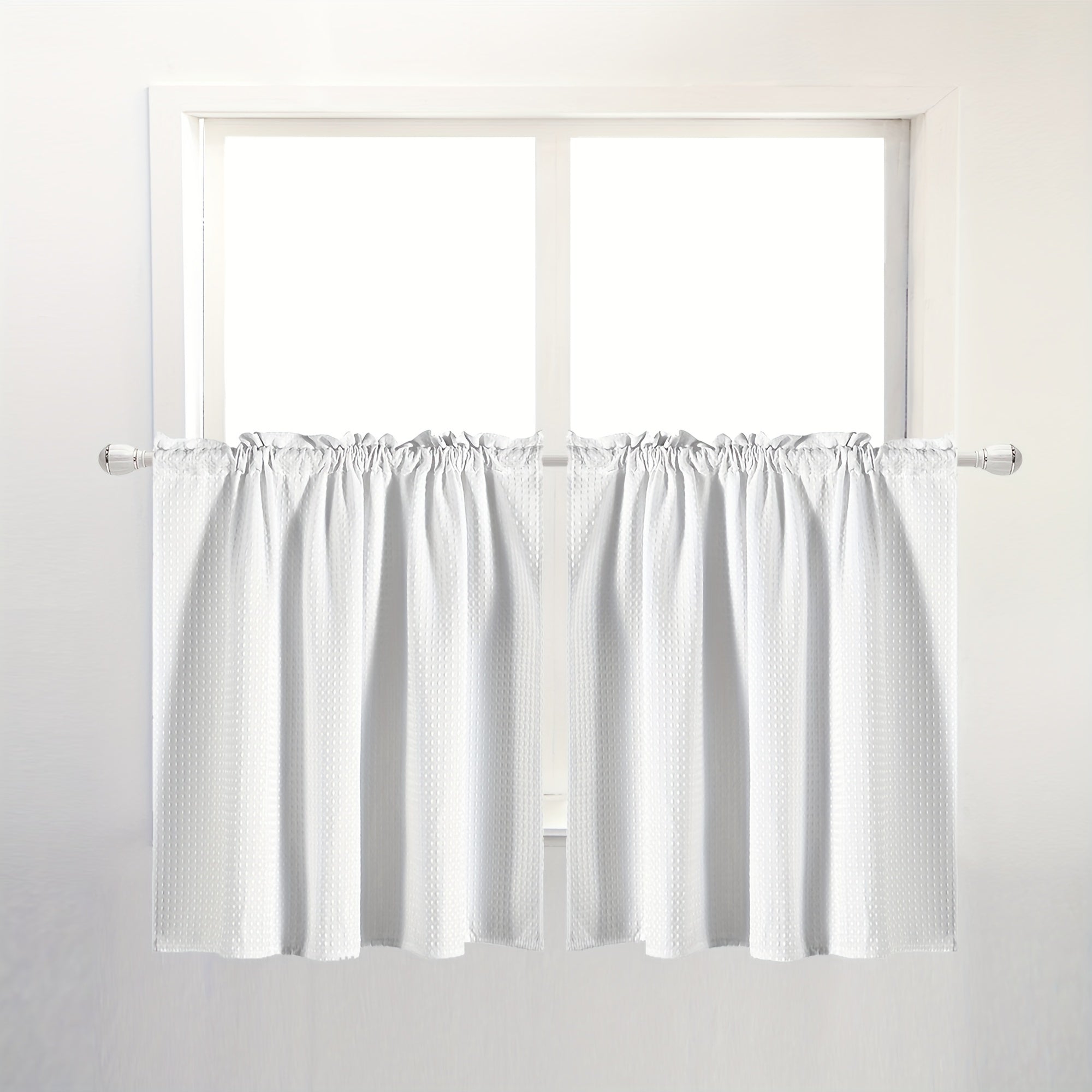 Set of 2 Waterproof Waffle Weave Half Window Curtains for Bathroom Kitchen Coffee Shop