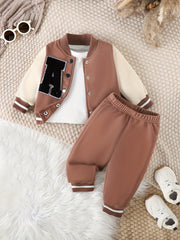 Baby Boys Casual Fall Winter Baseball Coat and Pants Set