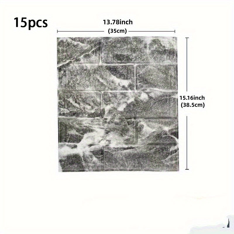 15pcs Foam Soft Wall Tiles with 3D Brick Pattern Waterproof Washable Anti-Mold Stain Resistant