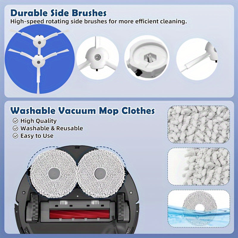 Replacement Vacuum Parts Bundle for Robotic Vacuum Cleaner, Includes Brush, Mops, Dust Bags, Side Brushes