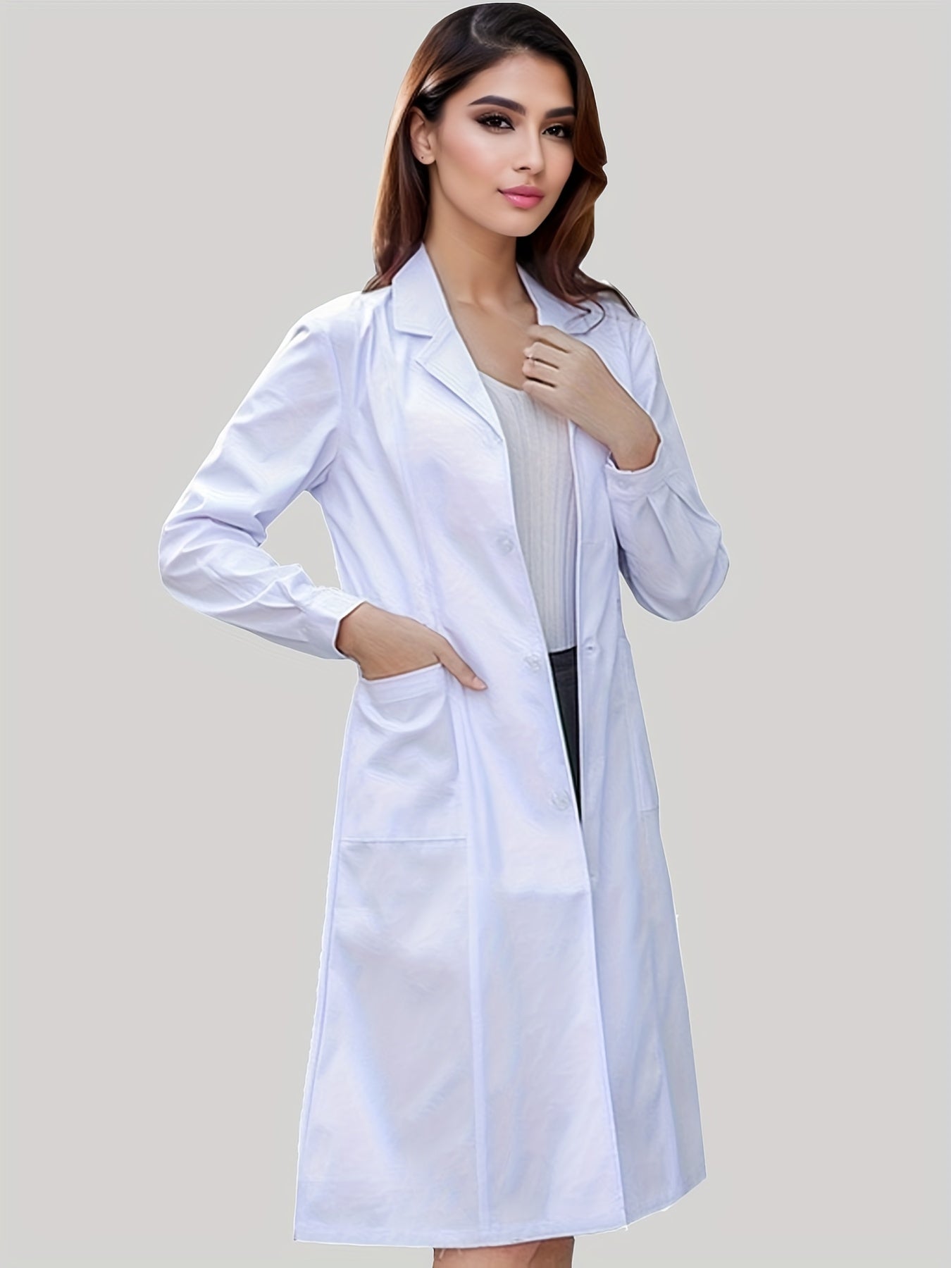 Women's Slim Fit White Lab Coat for Doctors and Nurses Polyester Long Sleeve Pockets
