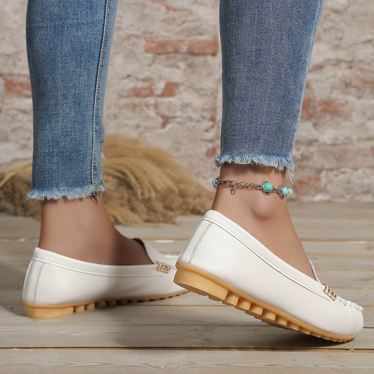 Women's Casual Flat Loafers Rubber Sole Slip-On Shoes Menopause Comfortable