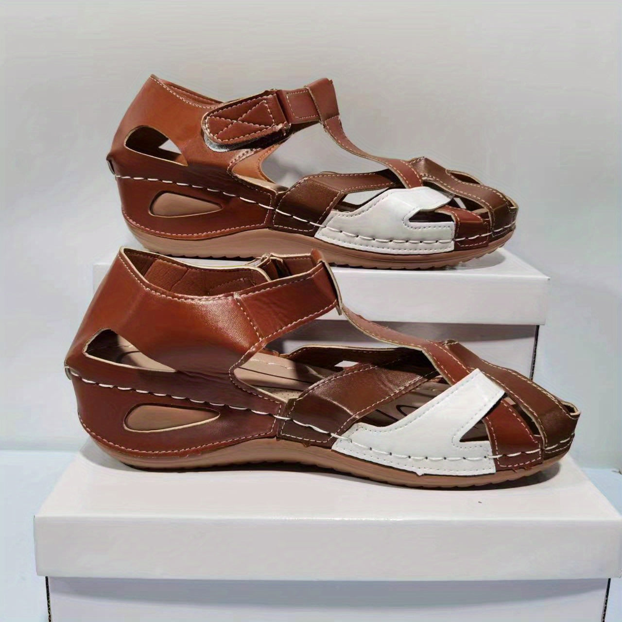 Women's Wedge Sandals Color-Blocked Platform Wide-Fit