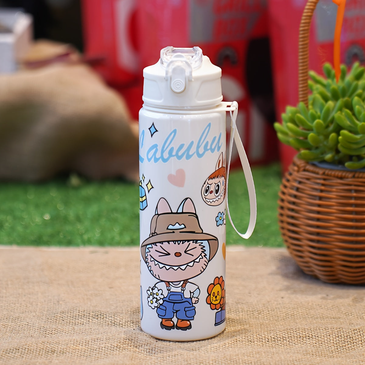 23oz suyuqlik o'tkazmaydigan portativ suv shishasi, sport, lager va maktab uchun qo'l halqasi bilan