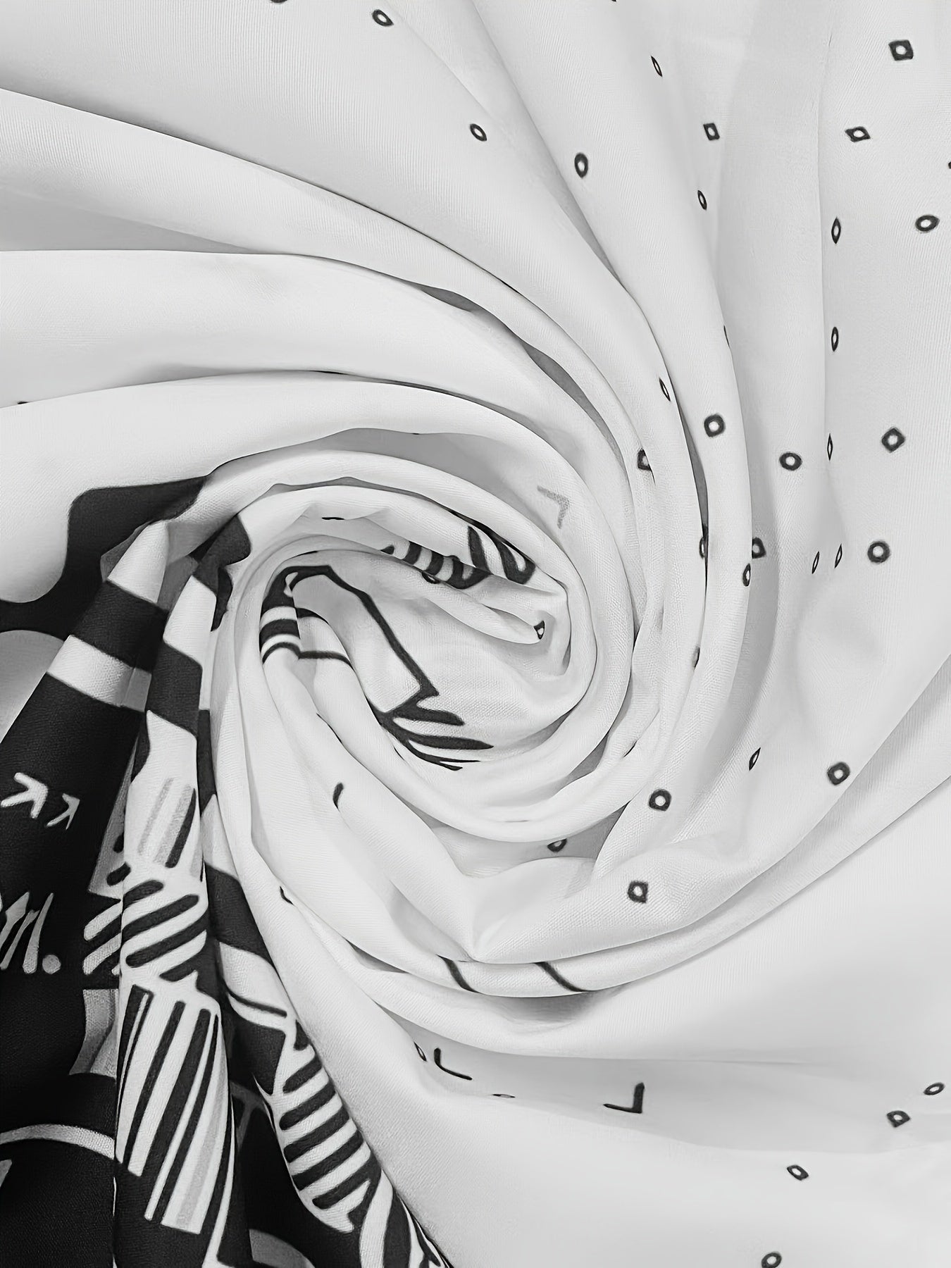 Men's Plus Size Casual Shirt Black and White Geometric Print Polyester Spandex Woven