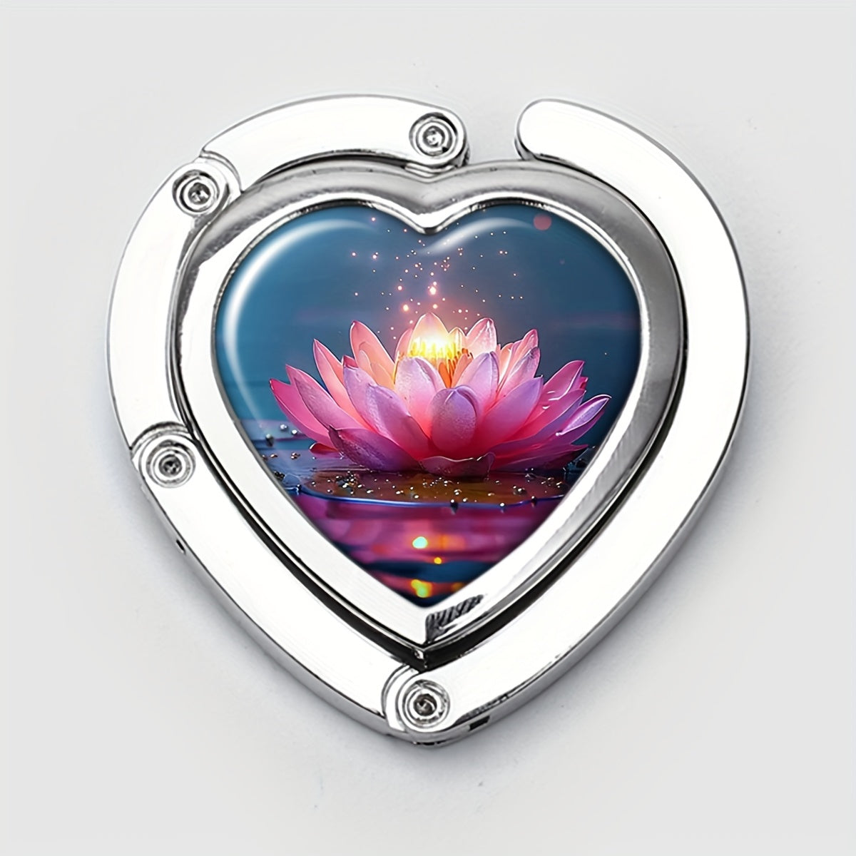 Foldable Heart-Shaped Metal Handbag Hanger with Lotus Design for Women