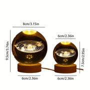 3D Laser Engraved Crystal Ball Night Light Solar System Saturn USB Powered Gift