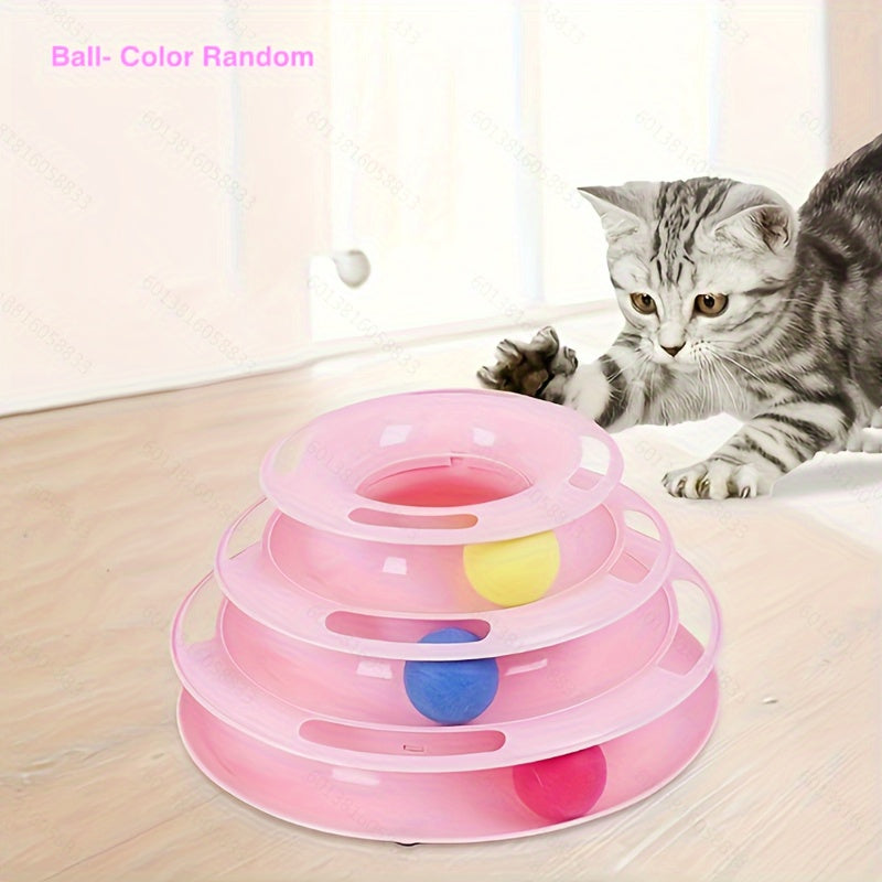 Three-Level Cat Toy Tower with Rotating Balls Durable Plastic No Batteries Included