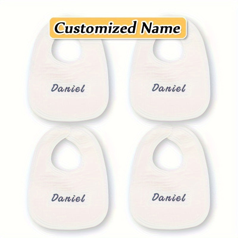 Set of Four Personalized Baby Bibs Soft Breathable Absorbent Adjustable Snap