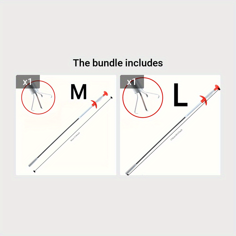 Herramienta flexible para eliminar obstrucciones en desagües de metal con mango rojo para lavabo y inodoro