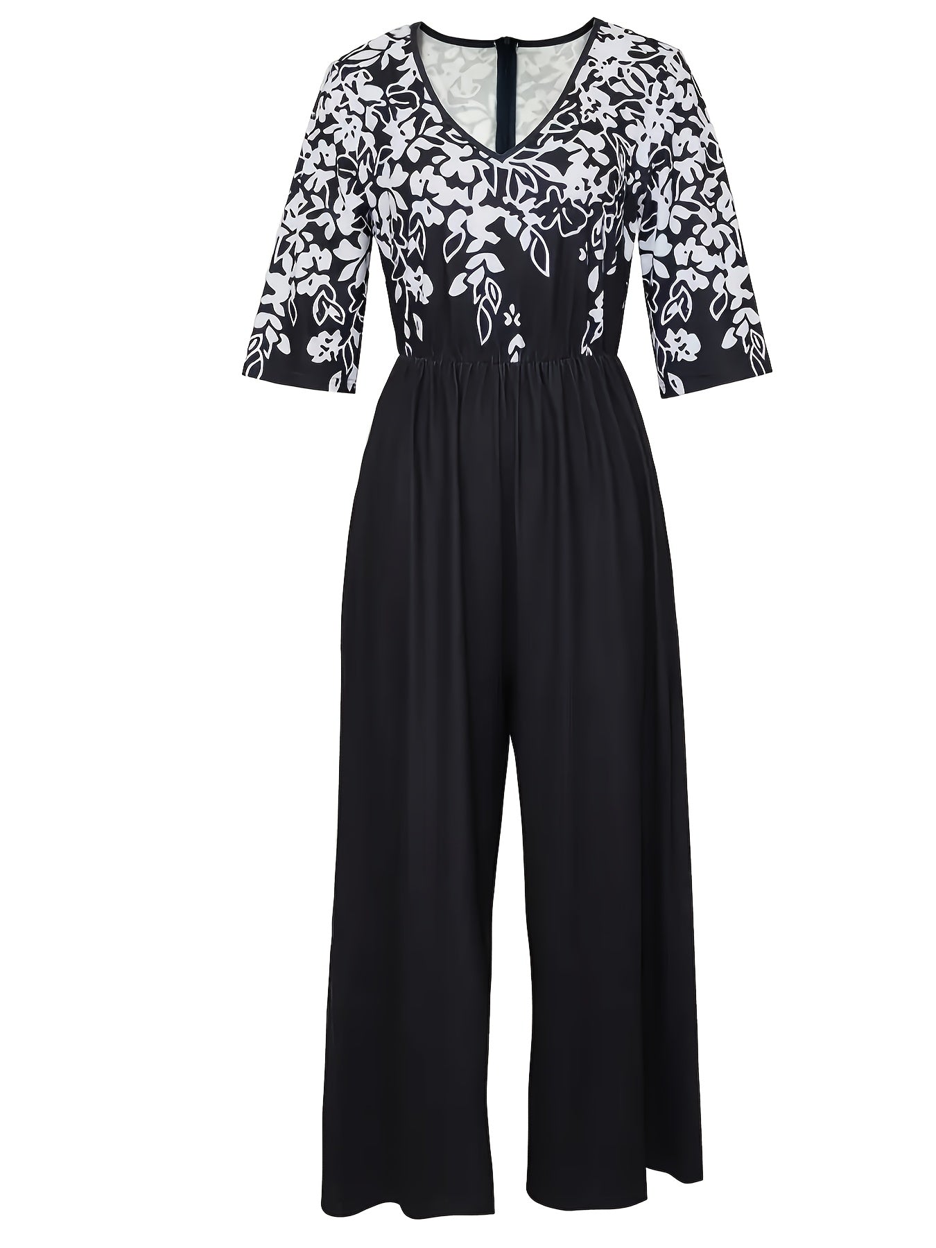 Women Floral V-Neck Jumpsuit High Stretch Lightweight Plus Size Romper