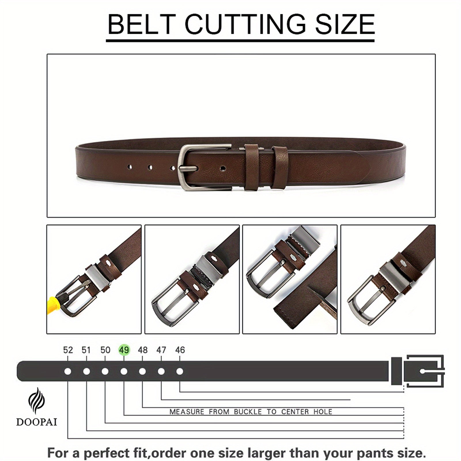 Men's Genuine Leather Belts Adjustable 3.17cm Width Square Buckle for Jeans Dress Pants Black Brown Set
