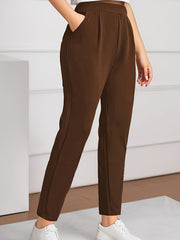 Pantalones de punto marrón de talla grande para mujer, corte recto, tela elástica, ropa casual