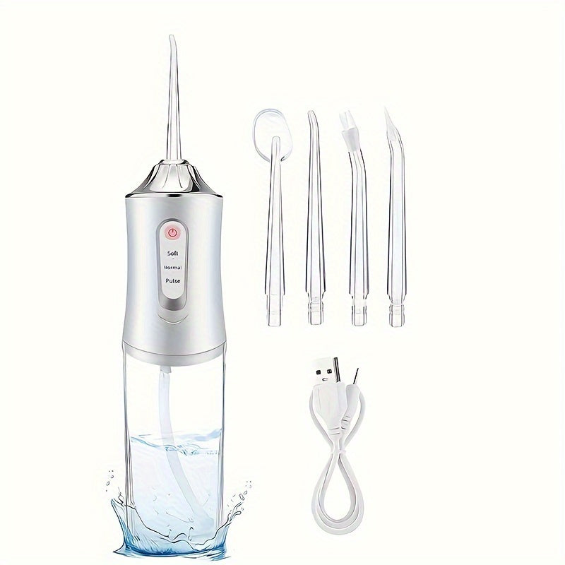 Rechargeable Pink Electric Water Flosser with High-Pressure Jet Tips for Braces and Hard-to-Reach Areas