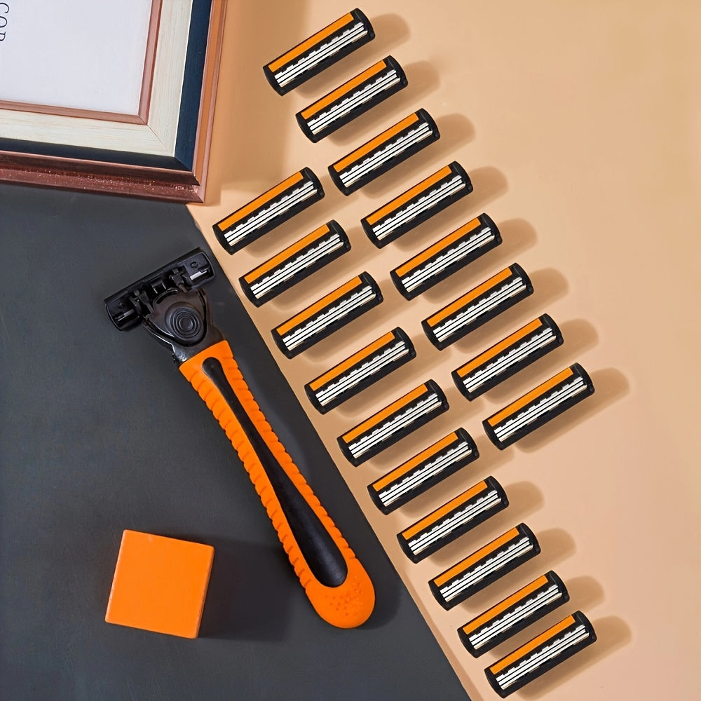 Men's Stainless Steel 3-Layer Safety Razor with Replaceable Blades
