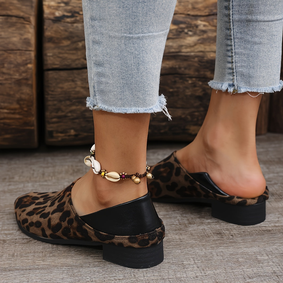 Leopard Print Women's Flats Slip-On Shoes Rubber Sole All-Season