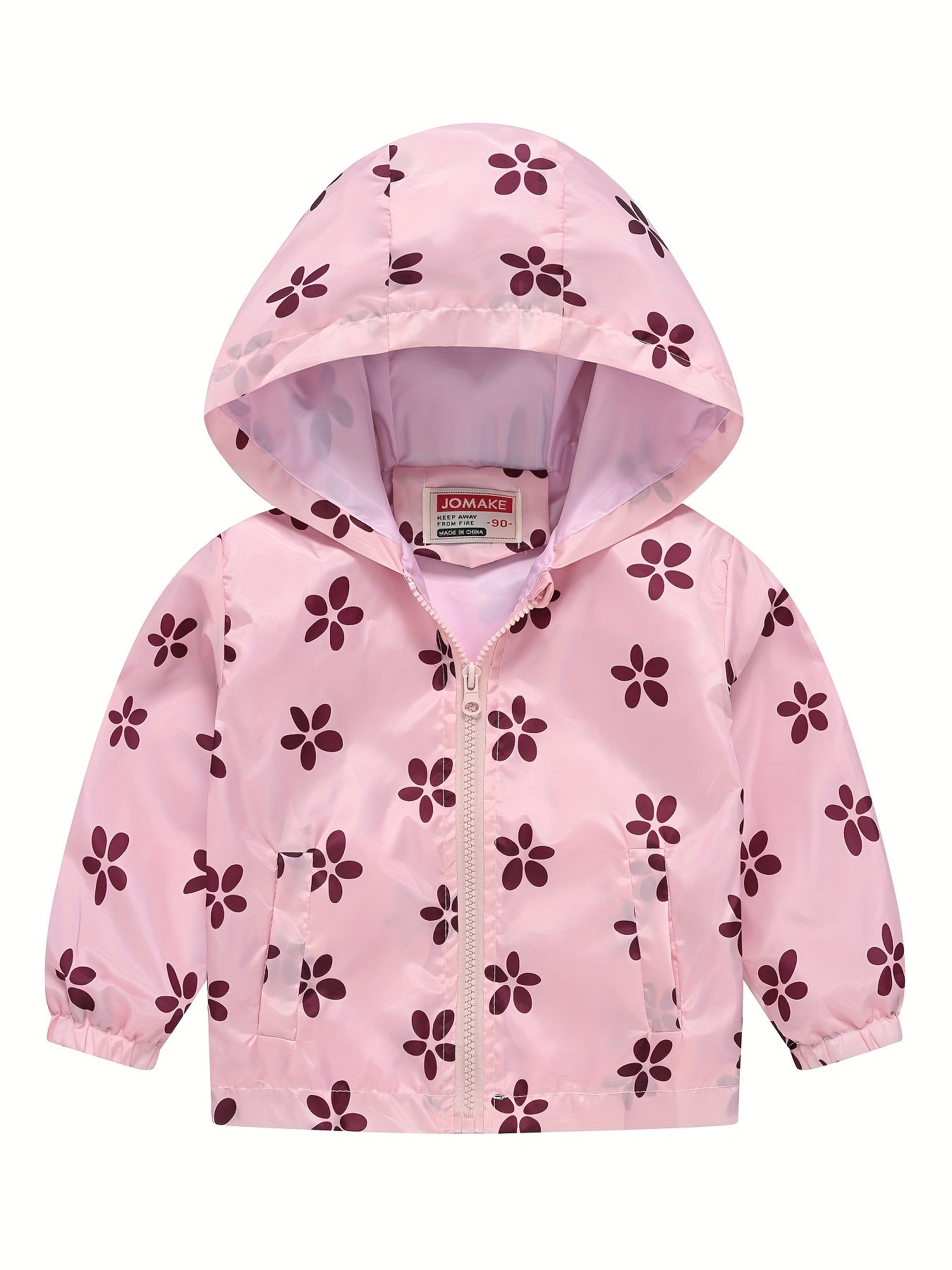 Girls' Cartoon Flower Print Hooded Zipper Jacket with Pockets for Girls 12 and Under
