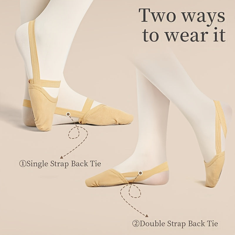 Women's Lightweight Elastic Half-Sole Ballet Shoes Beige Rhythmic Dance Footwear