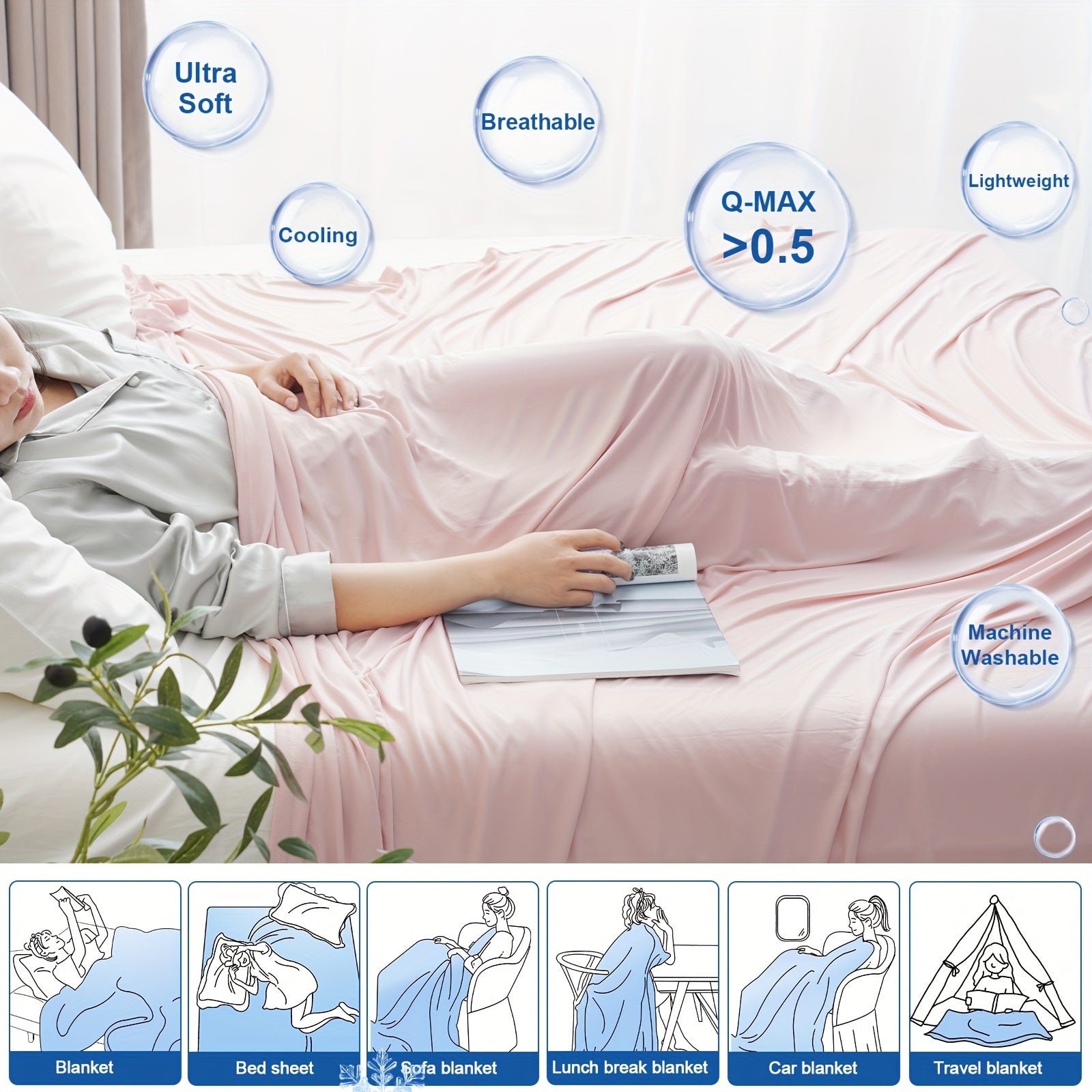 Cooling Blanket Lightweight Breathable Gray for Hot Sleepers Home Office Travel