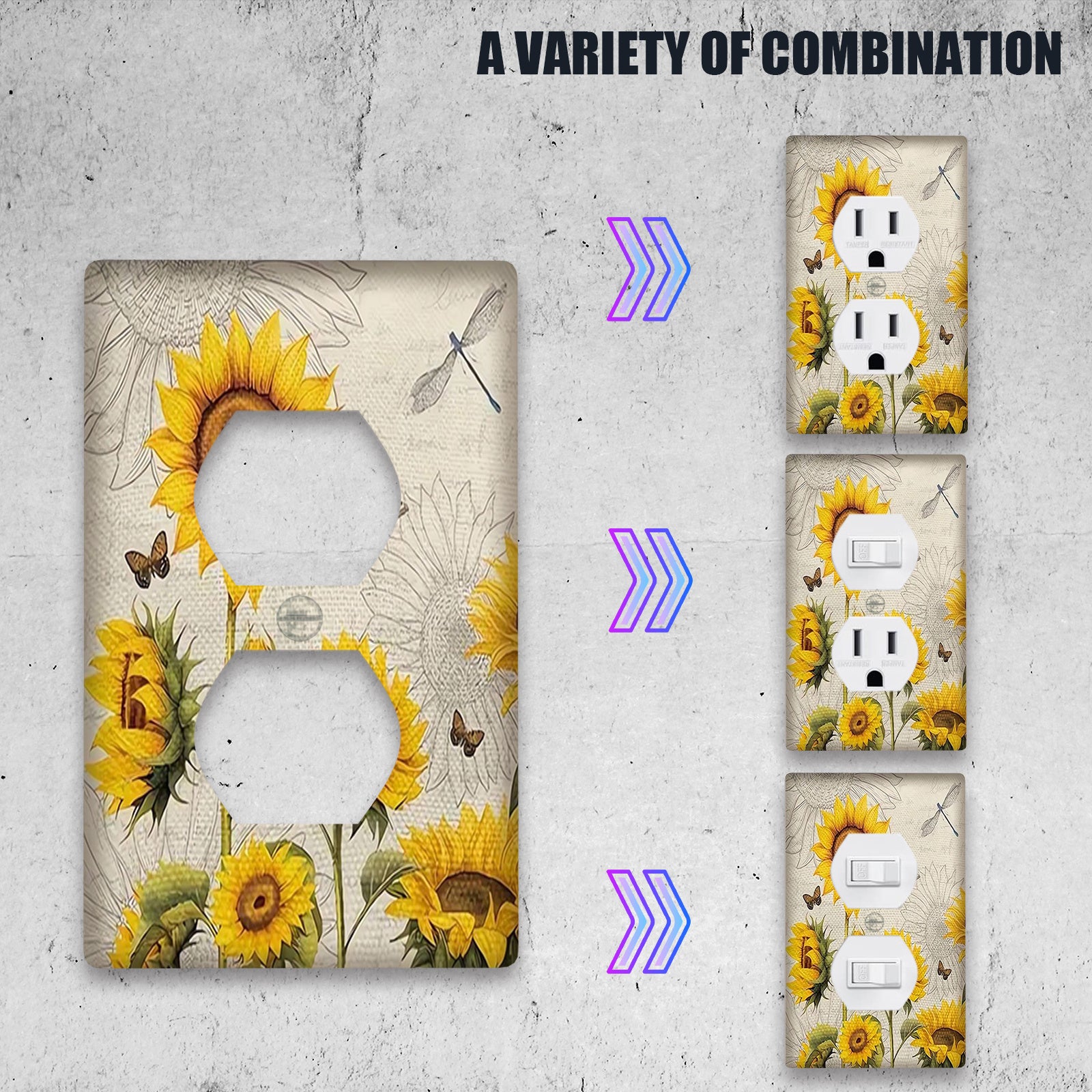 Sunflower Decorative Wall Plate Cover Country Style Easy to Clean for Bathroom and Bedroom Wall Decor