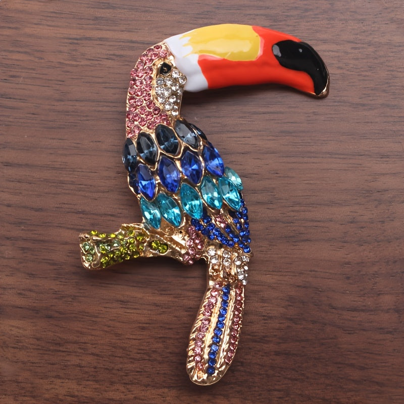 Retro Rhinestone Parrot Brooch Animal-Inspired Jewelry Accessory for Women and Men