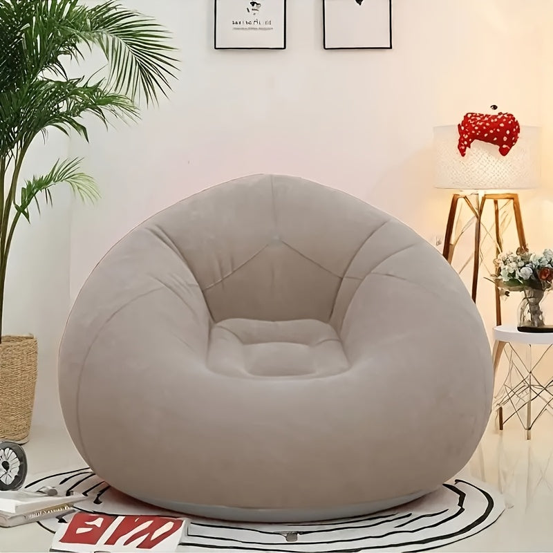 Grey PVC Bean Bag Chair with Cord Embellishment Indoor Outdoor Seating