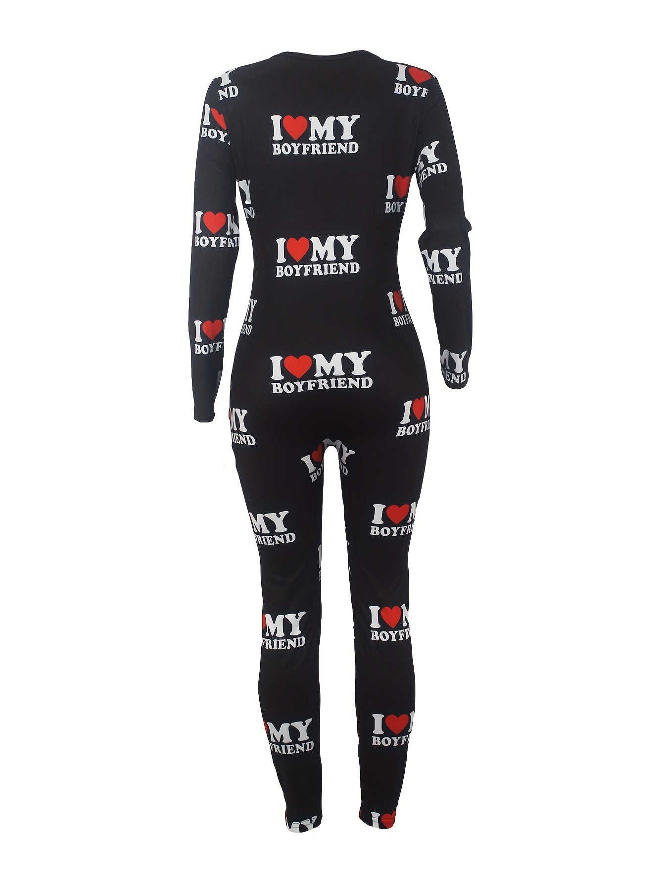 Women's V-Neck Lounge Jumpsuit with Buttons and Letter Print Polyester Spandex