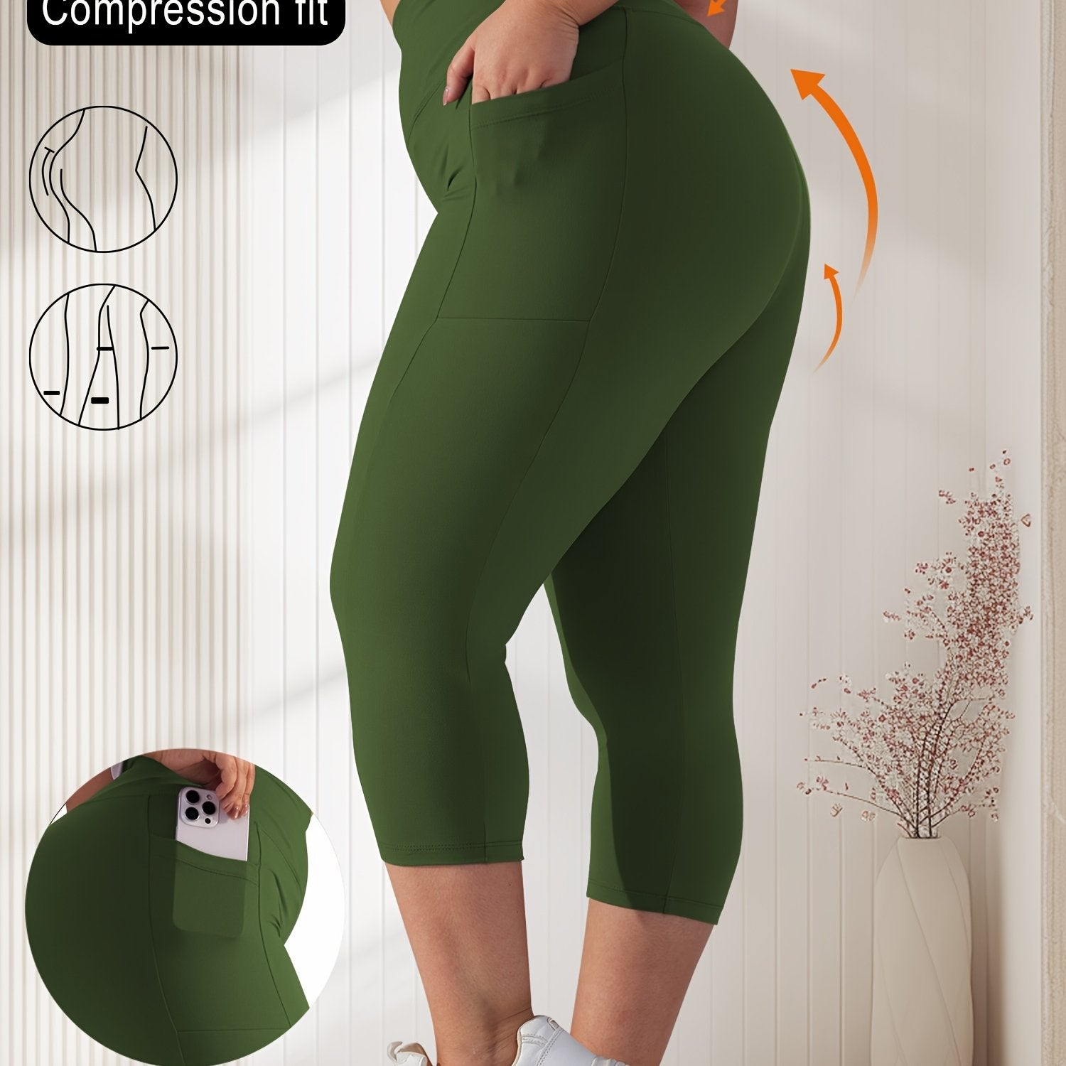 Женские капри-лосины большого размера с высокой талией и карманами, из полиэстеровой смеси, тёмно-синий