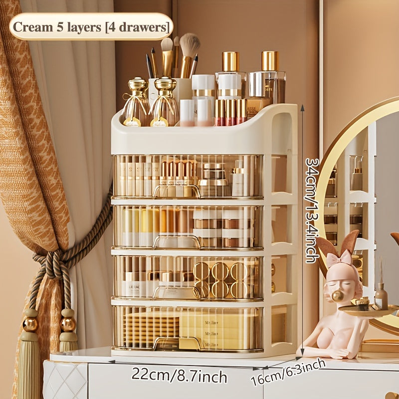 Go'zal plastik saqlash qutisi, makiyaj, zargarlik buyumlari va ish stoli buyumlari uchun tortmalar bilan. Suv o'tkazmaydigan va Rojdestvo, Sevgi kuni va Xitoy Yangi yili kabi bayramlarda sovg'a berish uchun mukammal.