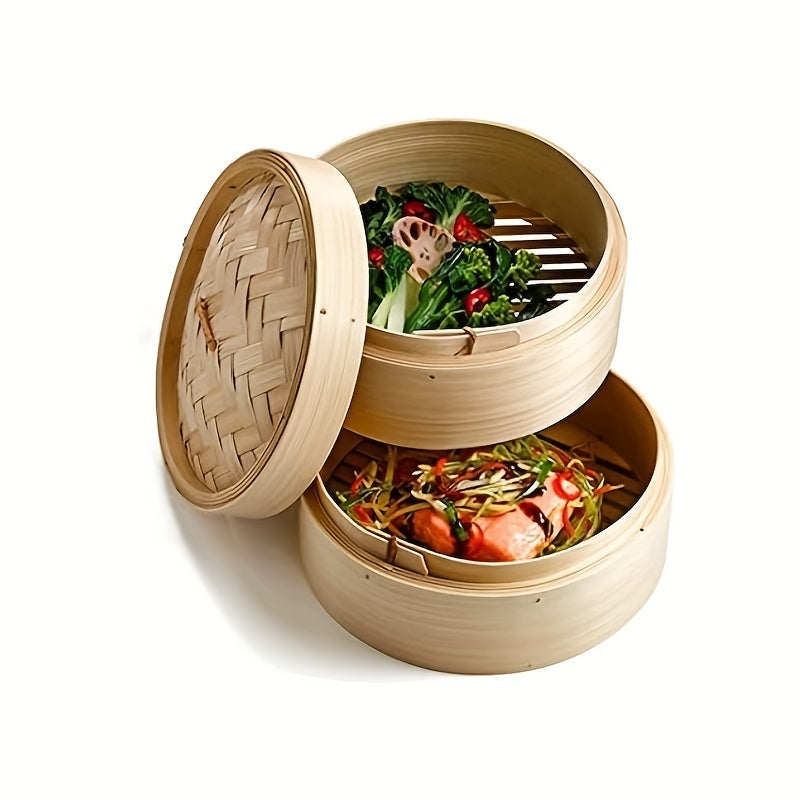 Three-Piece Bamboo Steamer Set 20cm for Dumplings Fish Meat Bread Kitchen Steamer