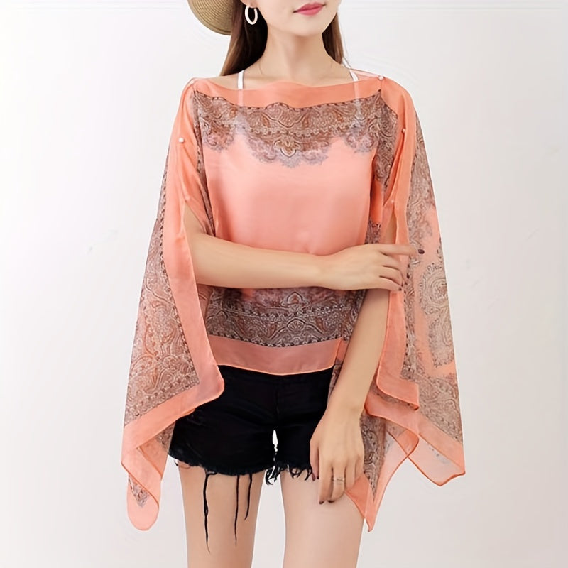 Boho Chic Paisley Print Chiffon Shawl Wrap for Travel and Beach Sunscreen Cover Windproof Cardigan Towel