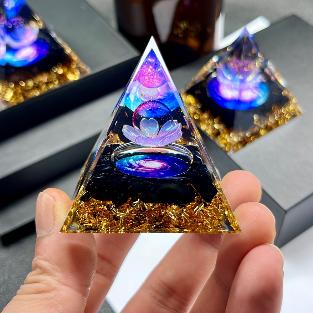 Natural Stone Orgone Energy Crystal Pyramid with Obsidian Flakes for Desk or Car Decoration